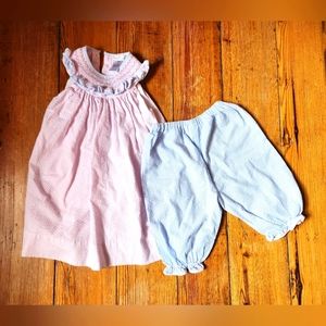 Petit Ami Baby Pink and Blue, Sleeveless, Ruffle Dress with Pant :: Set :: 24 Mo